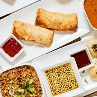 a variety of dishes of food