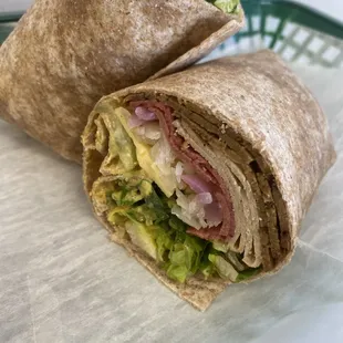 a burrito cut in half