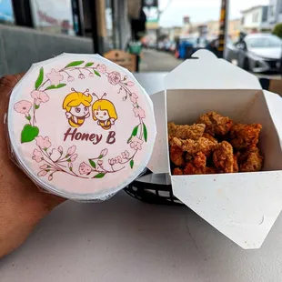 popcorn chicken and strawberry shake