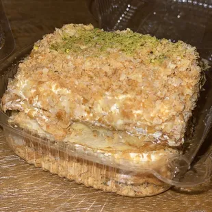 a piece of cake in a plastic container