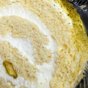 Lightly sweetened pistachio sponge roll cake