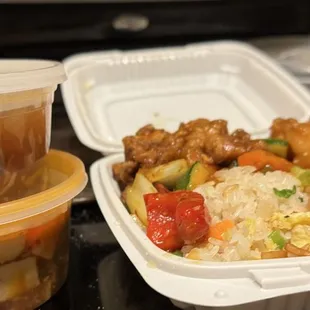 Kung Pao Chicken, fried rice, lo mein, Sesame chicken, Mapo Tofu, Hot and Sour soup.