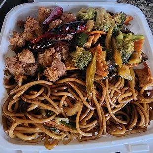 Kung Pao Chicken and Buddha's Delight with Lo mein