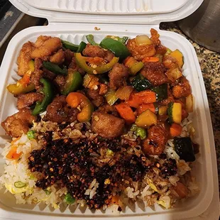 Szechan and Jalapeño chicken with fried rice