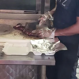 a man preparing food