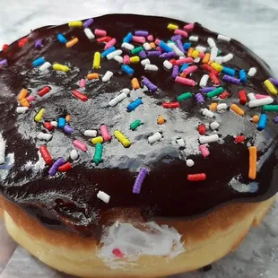  chocolate frosted donut with sprinkles