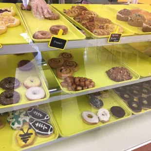 a variety of donuts on display