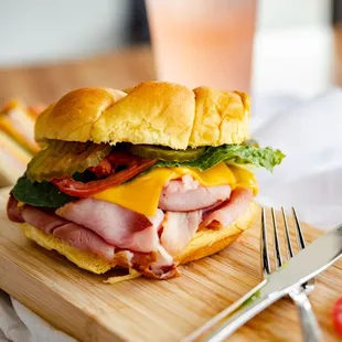 a sandwich on a cutting board