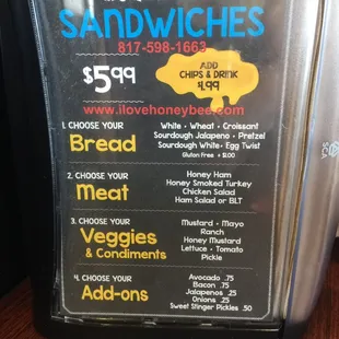 Sandwich menu