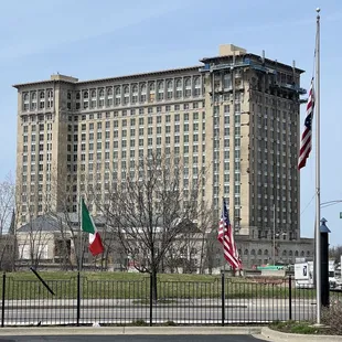 The old railroad station view from parking lot