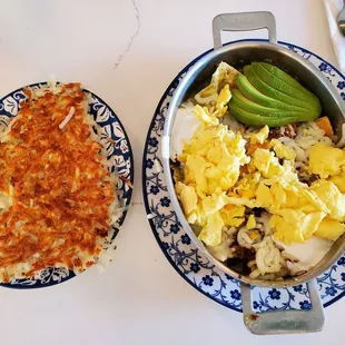 Skillet with side of hash browns