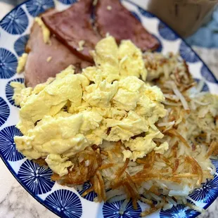 2 Two Eggs any Style with ham &amp; Hash Browns
