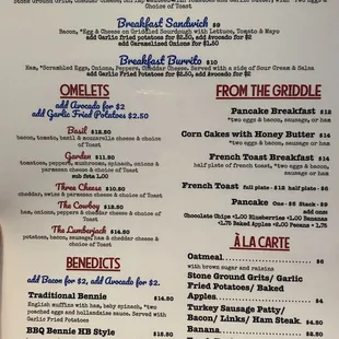 Breakfast menu