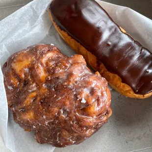 Apply Fritter and Chocolate Long John