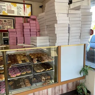 Inside the store with a view of the donuts