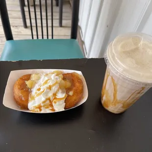 Iced pumpkin coffee and apple pie donut special