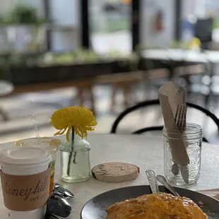 Breakfast burrito, cappuccino, and freshly squeezed orange juice!