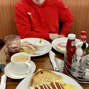 Acapulco omelette, SBK Crepe &amp; #3 Bagel with a smoothie &amp; cappuccino