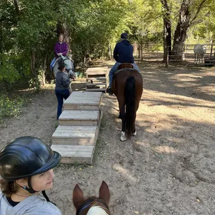 Steps to hop on and off of the horses