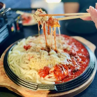 Rose cheese chicken with udon