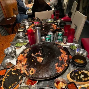 a table full of food at a restaurant