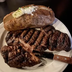 The steak was cooked perfectly and so big. The service was also great.