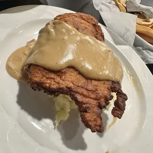 Chicken fried chicken and mashed potatoes