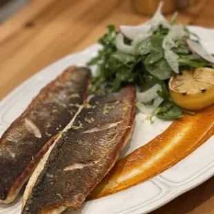 Fried Bronzino fish