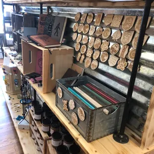 a shelf with various items