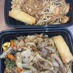 Pad Thai with shrimp ($9) and Pad Kee Mow with Beef ($9)