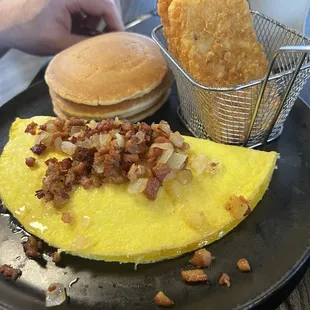 Bacon onion pepper omelette