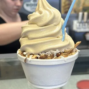 Cookie Butter with almonds, waffle cone, peanuts &amp; coconut!