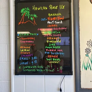 a menu on the wall