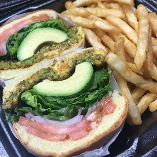 Veggie burger with fries