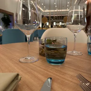 empty wine glasses on a table