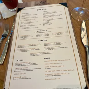 a menu on a wooden table