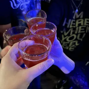a group of people toasting