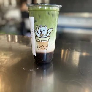 Strawberry Matcha with Oat Milk &amp; Honey Boba