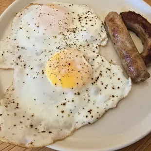 2 eggs over medium and sausage links...