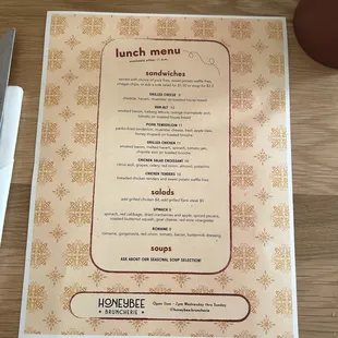 Lunch menu