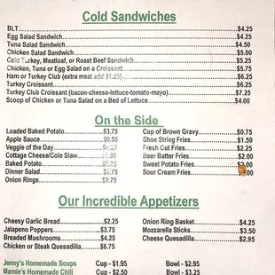 a menu for a restaurant