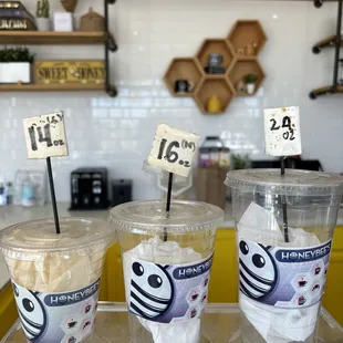 three cups of ice cream