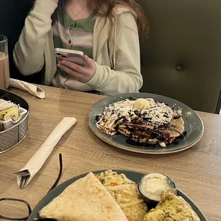 Southwest omelette, and Oreo pancakes
