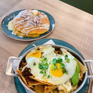 Chorizo Skillet w Pumpkin Pancakes