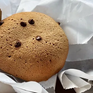 a chocolate chip cookie in a wrapper