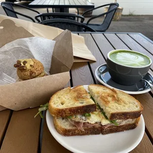 Pastry (Religion), prosciutto breakfast sandwich, matcha tea latte - 5 stars to all!