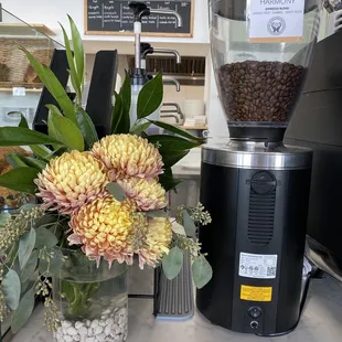 Fresh flowers throughout the cafe