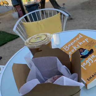 Strawberry shortcake donut and snickers dirty chai latte