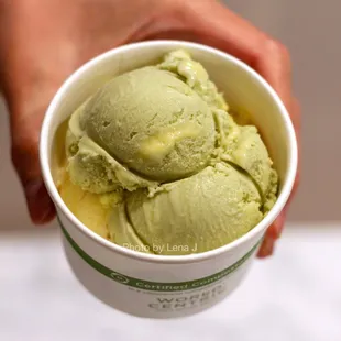 Small ice cream ($5.45) with Matcha Lemon (noticeable matcha flavor) and White Chocolate, Lemon Cake &amp; Rose Jam (cake pieces were icy)