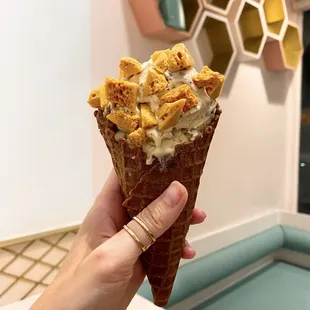 Cold Brew Coffee Chip w/ Honeycomb Candy in a Chocolate Waffle Cone